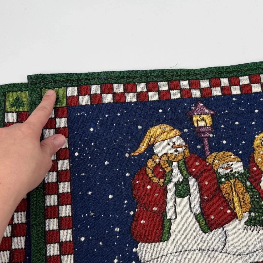 Vintage Snowman Family Tapestry Placemats Set of‎ 4 Christmas Holiday Decor